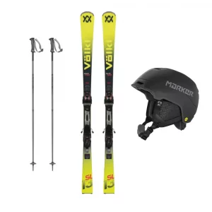 Esquís, bastones y casco de gama superior