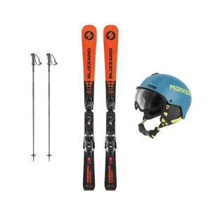 Esquís, bastones y casco infantil